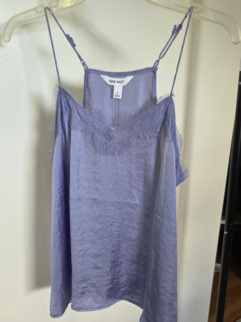 Nine West Periwinkle Blue Satin Lace-Trim Slip Cami